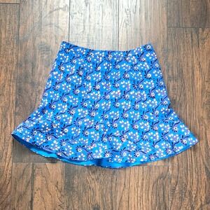 J.CREW Blue Floral A-Line Short Skirt Lined Back Zip Closure Size 4